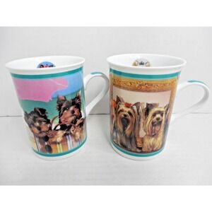 Danbury Mint Elegant Yorkies Mug Set of 2  "Mirror Mirror & At the Beach" 10 oz